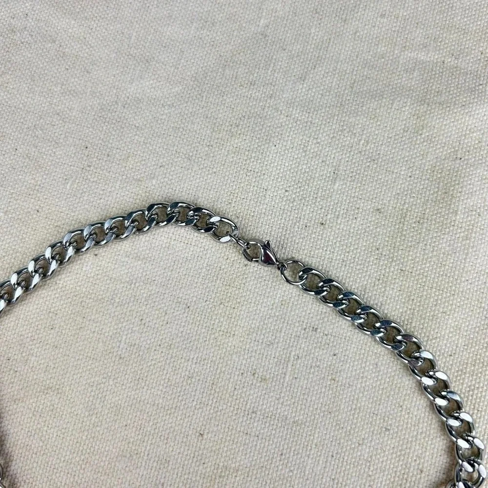 Vintage Y2K silver cuban link cyber punk style necklace emo goth 7mm